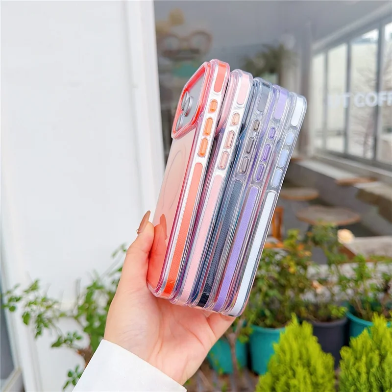 For iPhone 17 Pro Magnetic Case Clear Gradient Shockproof TPU PC Phone Cover Compatible with MagSafe - White