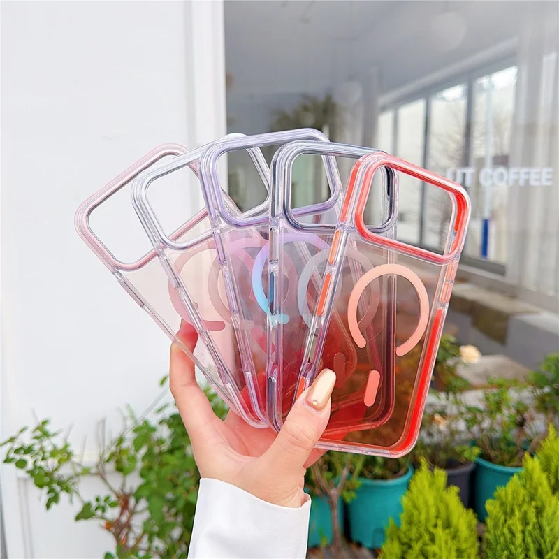 For iPhone 17 Pro Magnetic Case Clear Gradient Shockproof TPU PC Phone Cover Compatible with MagSafe - White