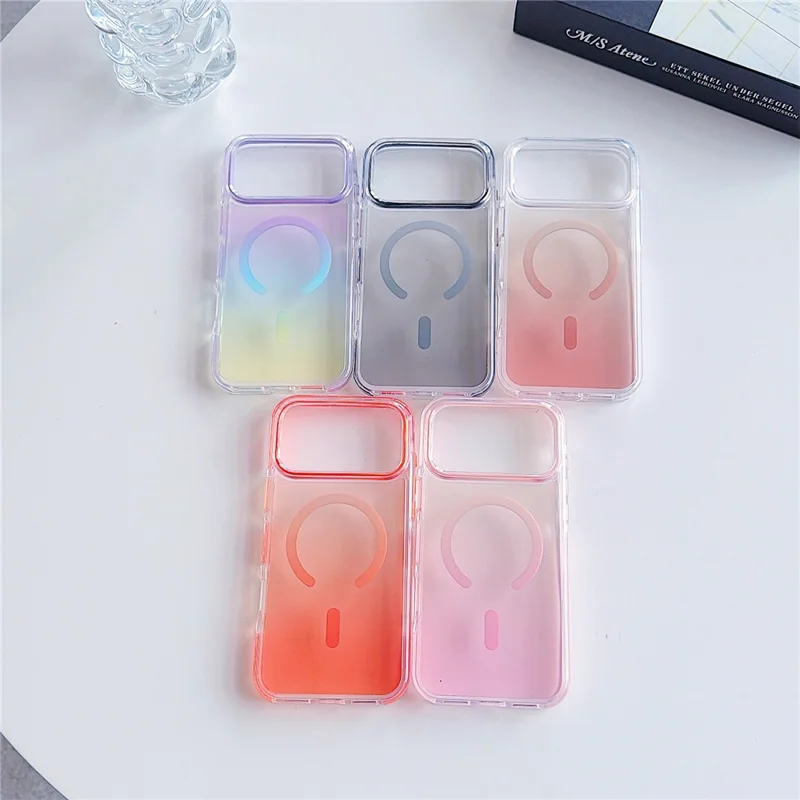 For iPhone 17 Pro Magnetic Case Clear Gradient Shockproof TPU PC Phone Cover Compatible with MagSafe - White