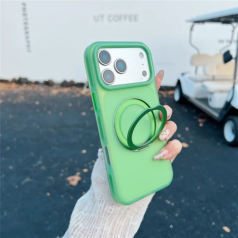 For iPhone 17 Pro Max Magnetic Case Kickstand Skin Touch Rubberized TPU PC Phone Cover Compatible with MagSafe - Green