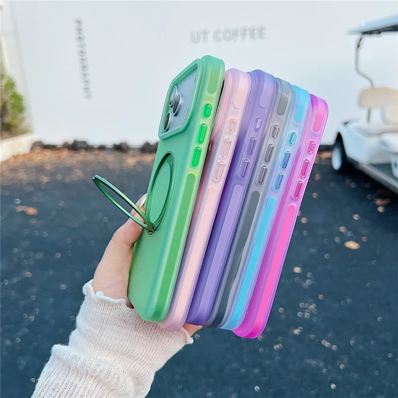 For iPhone 17 Pro Max Magnetic Case Kickstand Skin Touch Rubberized TPU PC Phone Cover Compatible with MagSafe - Green