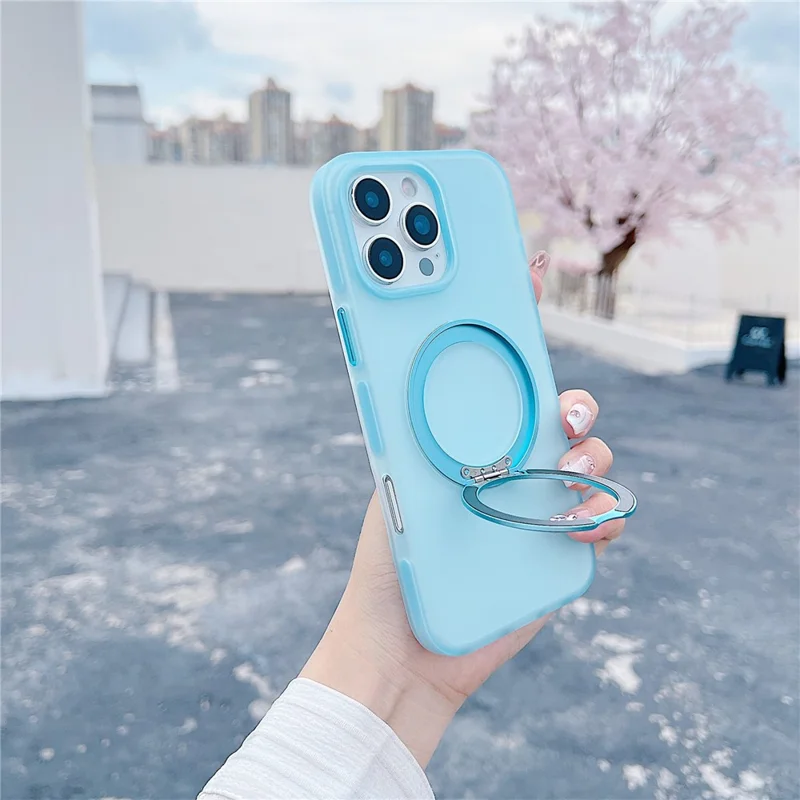 For iPhone 16 Pro Magnetic Case Kickstand Skin Touch Rubberized TPU PC Phone Cover Compatible with MagSafe - Blue