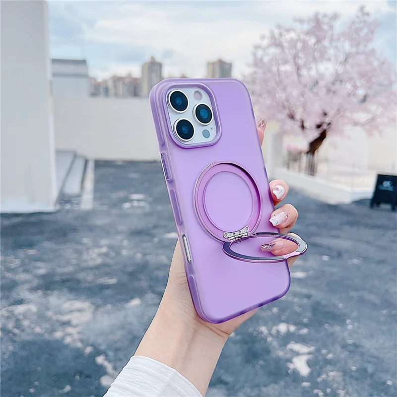 For iPhone 16 Pro Magnetic Case Kickstand Skin Touch Rubberized TPU PC Phone Cover Compatible with MagSafe - Purple