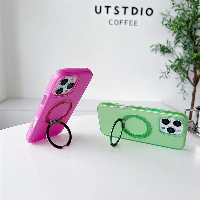 For iPhone 16 Pro Magnetic Case Kickstand Skin Touch Rubberized TPU PC Phone Cover Compatible with MagSafe - Purple