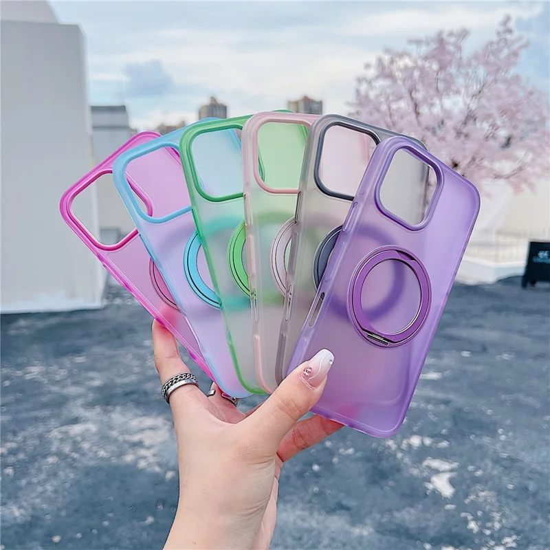 For iPhone 16 Pro Magnetic Case Kickstand Skin Touch Rubberized TPU PC Phone Cover Compatible with MagSafe - Purple