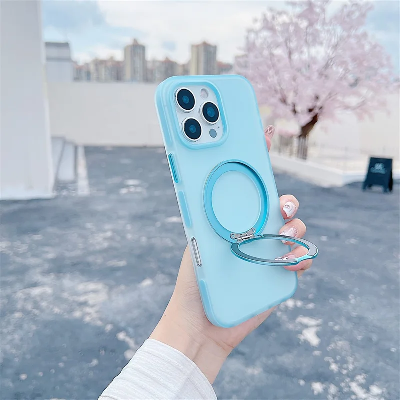 For iPhone 16 Pro Max Magnetic Case Kickstand Skin Touch Rubberized TPU PC Phone Cover Compatible with MagSafe - Blue