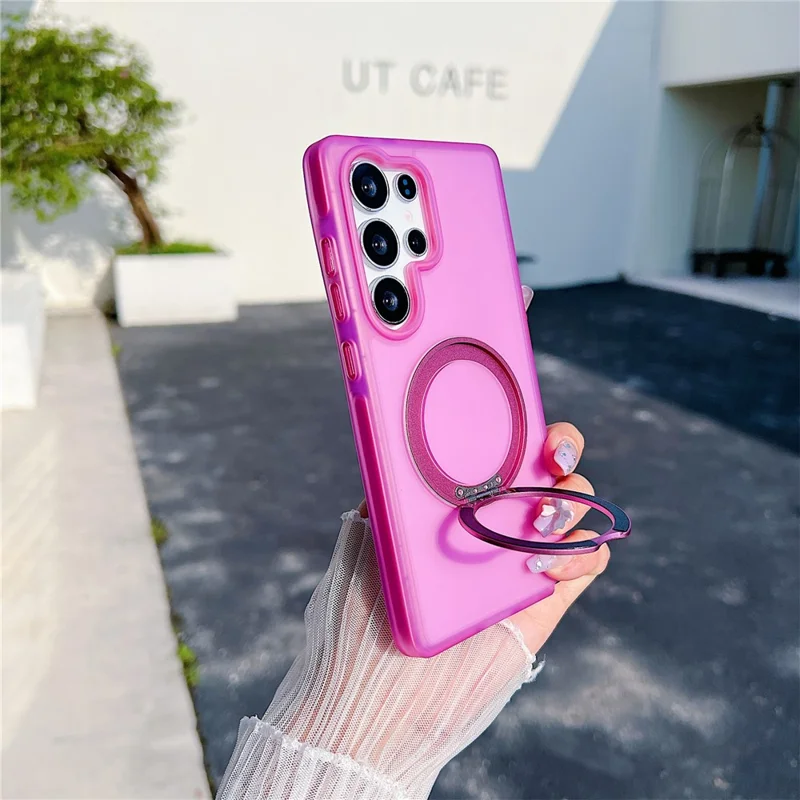 For Samsung Galaxy S25 Ultra Magnetic Case Kickstand Skin Touch Rubberized TPU PC Phone Cover - Rose