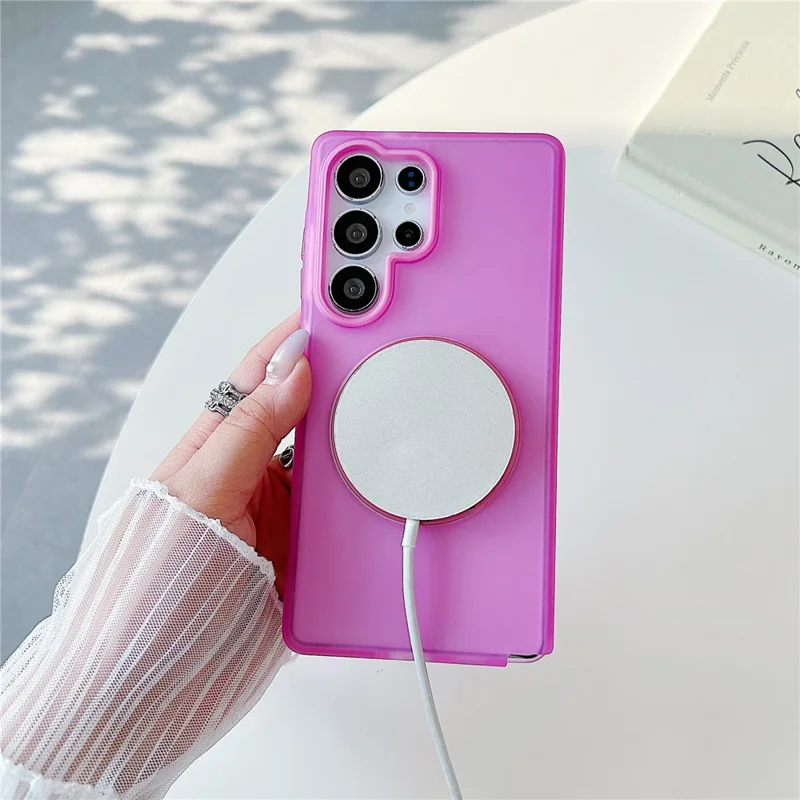 For Samsung Galaxy S25 Ultra Magnetic Case Kickstand Skin Touch Rubberized TPU PC Phone Cover - Rose