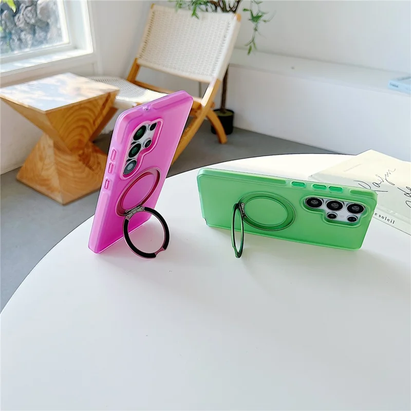 For Samsung Galaxy S25 Ultra Magnetic Case Kickstand Skin Touch Rubberized TPU PC Phone Cover - Rose