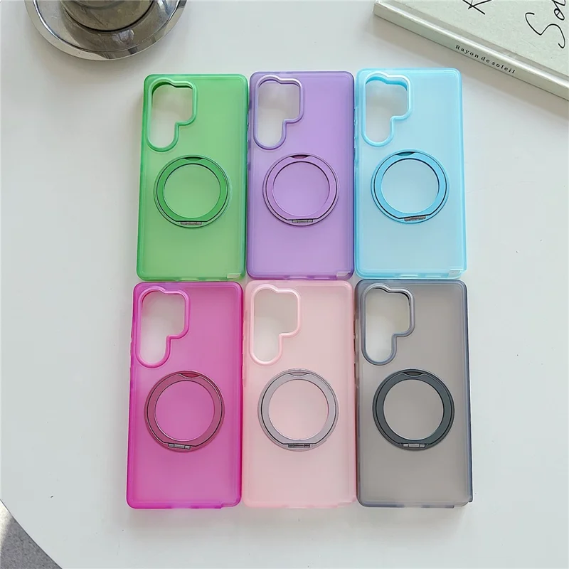 For Samsung Galaxy S25 Ultra Magnetic Case Kickstand Skin Touch Rubberized TPU PC Phone Cover - Rose