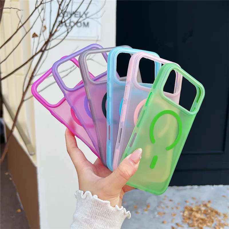 For iPhone 17 Pro Magnetic Case Skin Touch Rubberized TPU PC Phone Cover Compatible with MagSafe - Pink