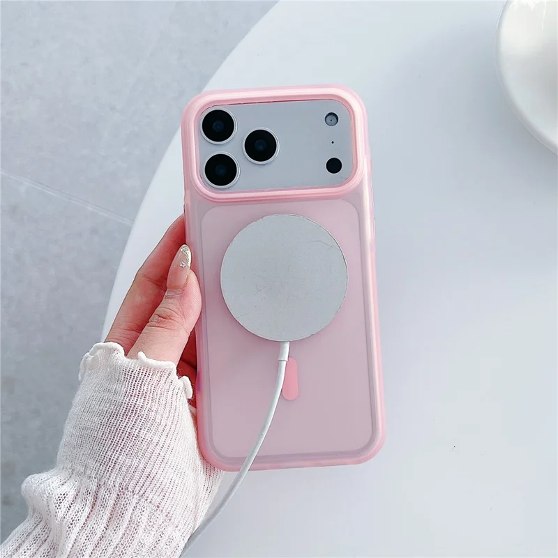 For iPhone 17 Pro Max Magnetic Case Skin Touch Rubberized TPU PC Phone Cover Compatible with MagSafe - Pink