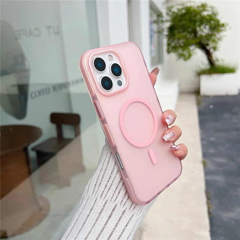 For iPhone 16 Pro Magnetic Case Skin Touch Rubberized TPU PC Phone Cover Compatible with MagSafe - Pink