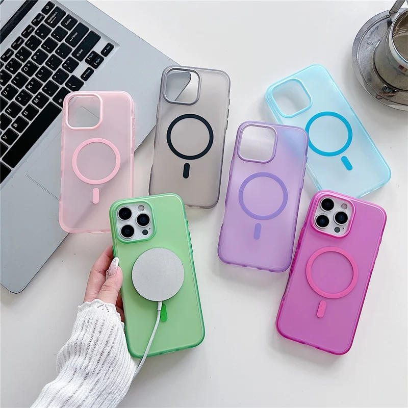 For iPhone 16 Pro Magnetic Case Skin Touch Rubberized TPU PC Phone Cover Compatible with MagSafe - Pink