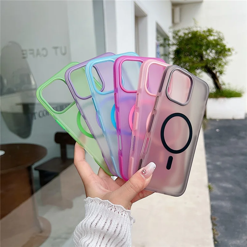 For iPhone 16 Pro Magnetic Case Skin Touch Rubberized TPU PC Phone Cover Compatible with MagSafe - Pink