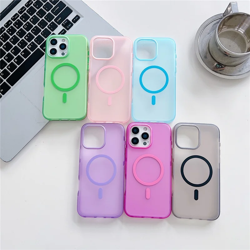 For iPhone 16 Pro Max Magnetic Case Skin Touch Rubberized TPU PC Phone Cover Compatible with MagSafe - Pink