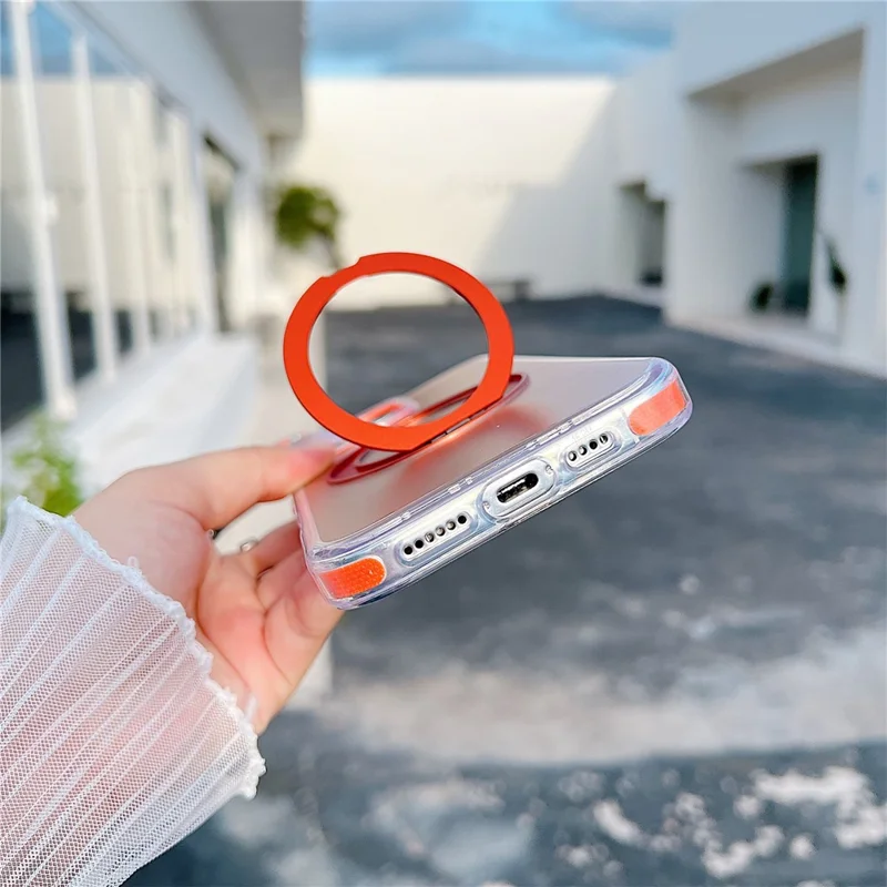 For iPhone 16 Pro Magnetic Case Kickstand Laser Color Changing Anti Drop TPU PC Phone Cover Compatible with MagSafe - Purple