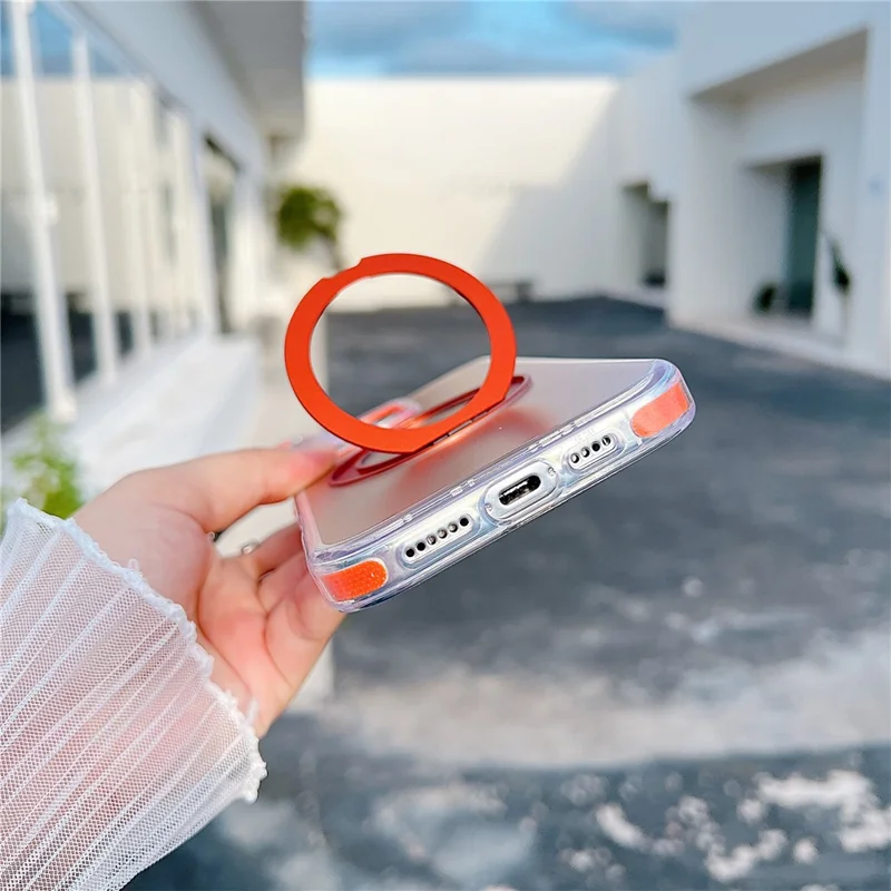 For iPhone 16 Pro Max Magnetic Case Kickstand Laser Color Changing Anti Drop TPU PC Phone Cover Compatible with MagSafe - Purple