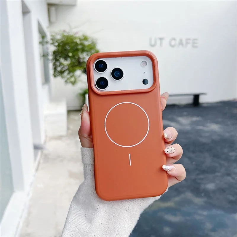 For iPhone 17 Pro Max Magnetic Case Solid Color Skin Touch Rubberized TPU PC Phone Cover Compatible with MagSafe - Brown  /  White