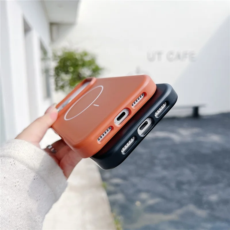 For iPhone 17 Pro Max Magnetic Case Solid Color Skin Touch Rubberized TPU PC Phone Cover Compatible with MagSafe - Brown  /  White