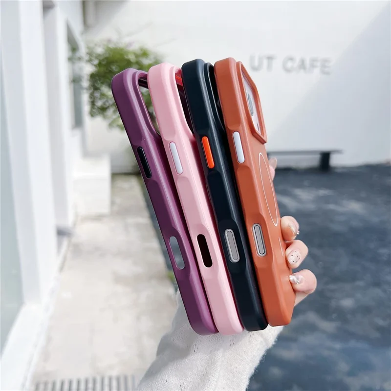 For iPhone 17 Pro Max Magnetic Case Solid Color Skin Touch Rubberized TPU PC Phone Cover Compatible with MagSafe - Brown  /  White