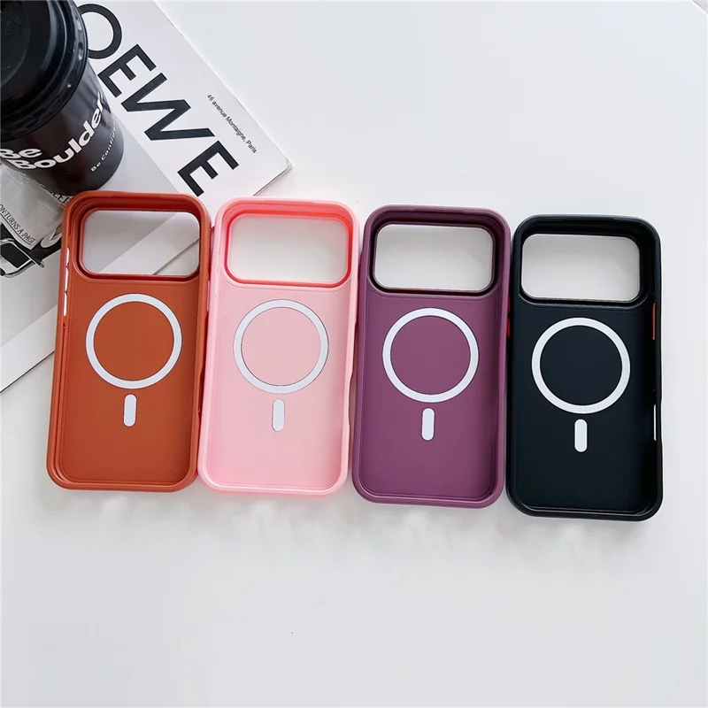 For iPhone 17 Pro Magnetic Case Solid Color Skin Touch Rubberized TPU PC Phone Cover Compatible with MagSafe - Brown  /  White