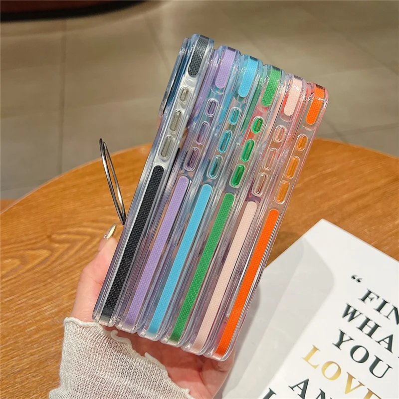 For iPhone 17 Pro Max Magnetic Case Rotating Kickstand with Gear Sound Effect TPU PC Clear Phone Cover Compatible with MagSafe - Purple