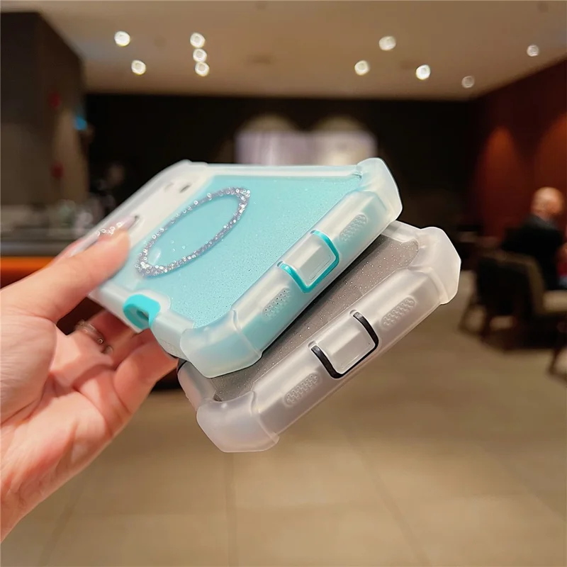 For iPhone 17 Pro Max Case Glitter Shockproof Clear Acrylic TPU Phone Cover Built-in Non-Magnetic Iron Ring - Transparent Pink