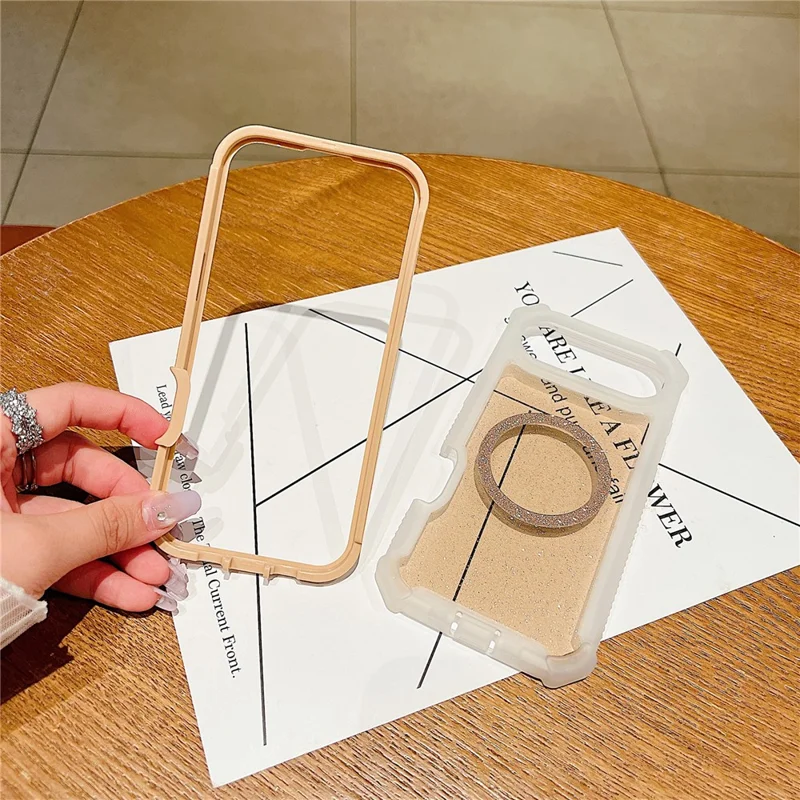 For iPhone Air Case Glitter Shockproof Clear Acrylic TPU Phone Cover Built-in Non-Magnetic Iron Ring - Transparent Black