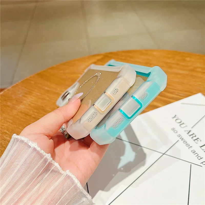 For iPhone 16 Case Glitter Shockproof Clear Acrylic TPU Phone Cover Built-in Non-Magnetic Iron Ring - Transparent Gold