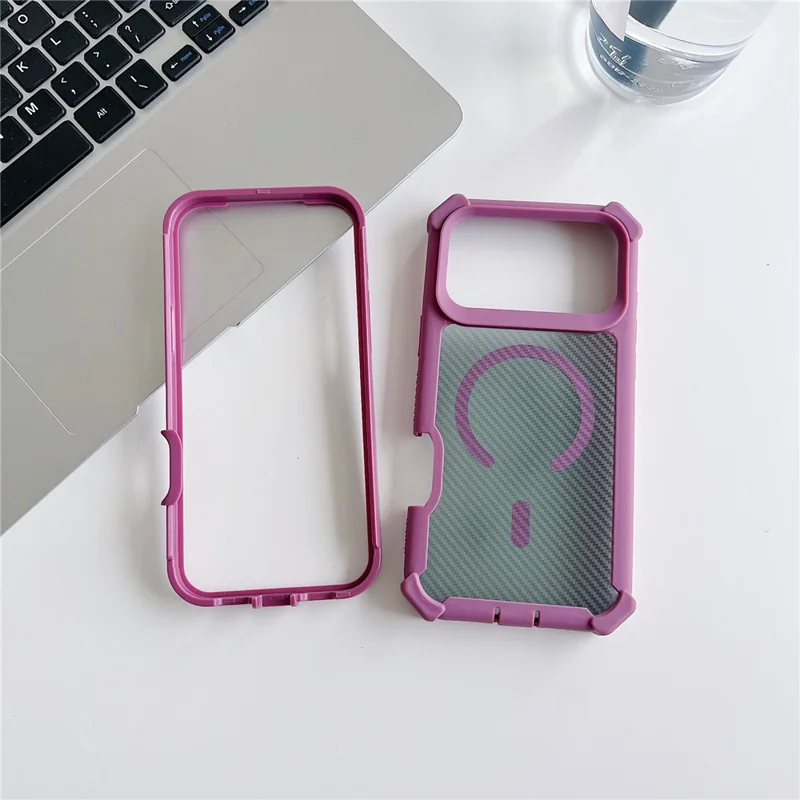 For iPhone 17 Pro Magnetic Case Carbon Fiber Texture Anti Drop TPU PC Phone Cover Compatible with MagSafe - Blackish Green