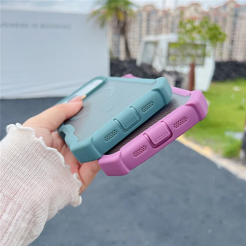 For iPhone 17 Pro Magnetic Case Carbon Fiber Texture Anti Drop TPU PC Phone Cover Compatible with MagSafe - Blackish Green