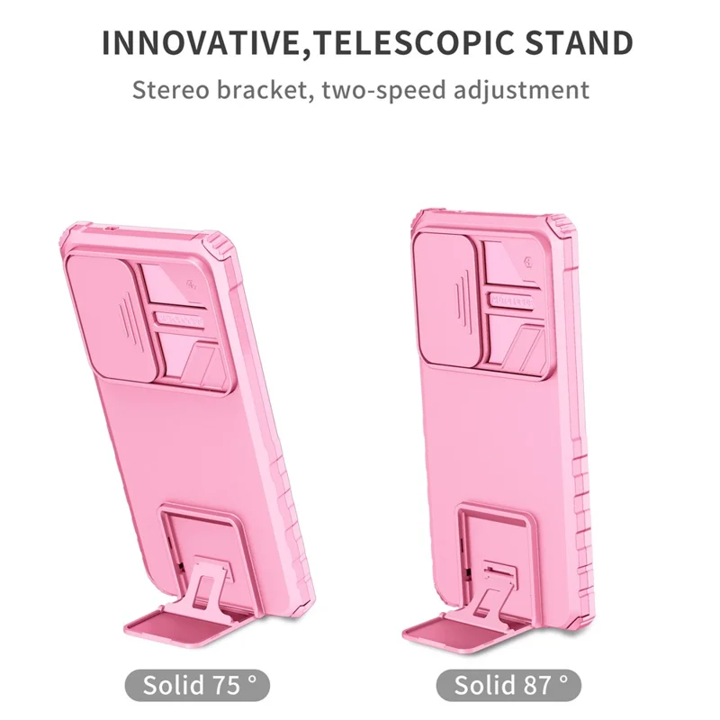For Samsung Galaxy S26 Ultra Case Camera Slider PC + TPU Phone Cover with Kickstand - Pink