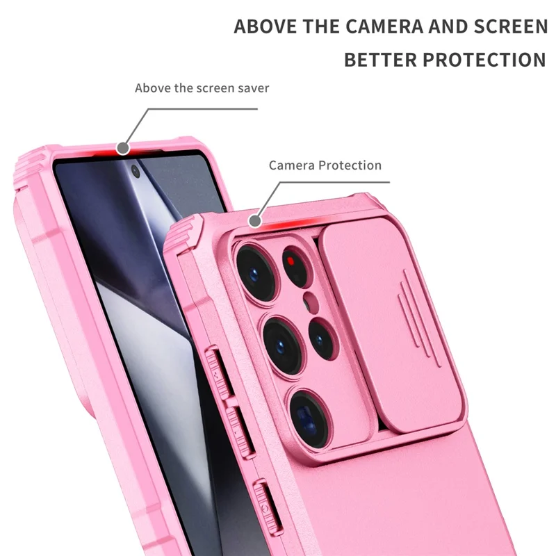 For Samsung Galaxy S26 Ultra Case Camera Slider PC + TPU Phone Cover with Kickstand - Pink
