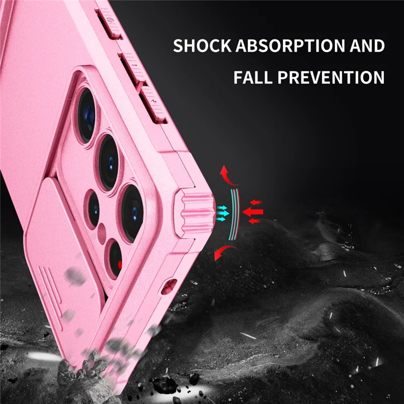 For Samsung Galaxy S26 Ultra Case Camera Slider PC + TPU Phone Cover with Kickstand - Pink