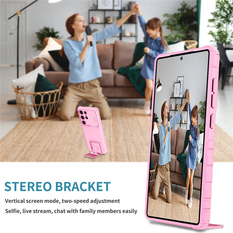 For Samsung Galaxy S26 Ultra Case Camera Slider PC + TPU Phone Cover with Kickstand - Pink