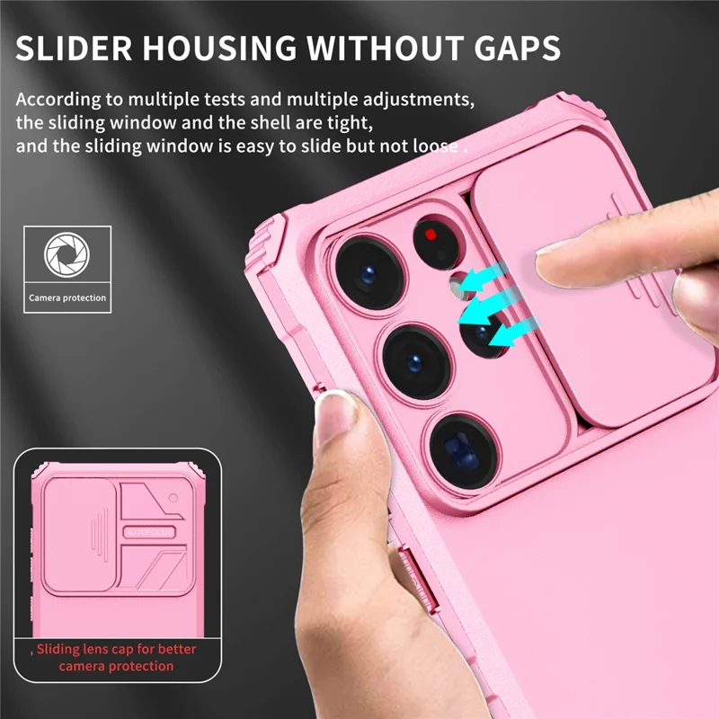 For Samsung Galaxy S26 Ultra Case Camera Slider PC + TPU Phone Cover with Kickstand - Pink
