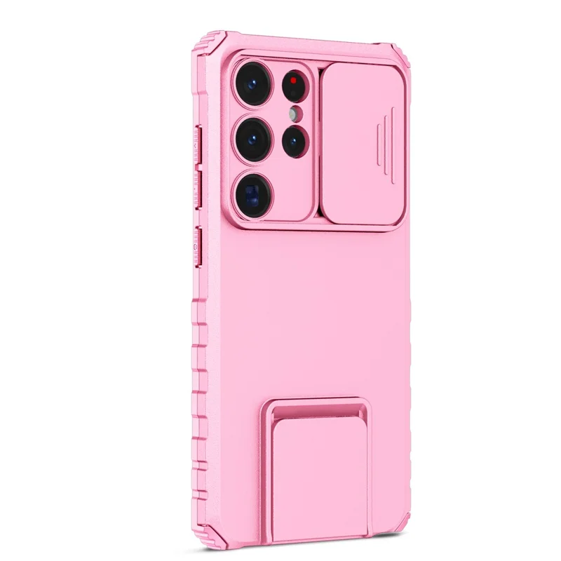 For Samsung Galaxy S26 Ultra Case Camera Slider PC + TPU Phone Cover with Kickstand - Pink