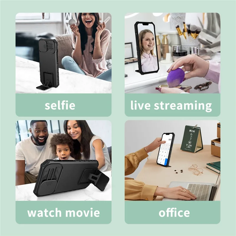 For Samsung Galaxy S26+ Case Camera Slider PC + TPU Phone Cover with Kickstand - Black