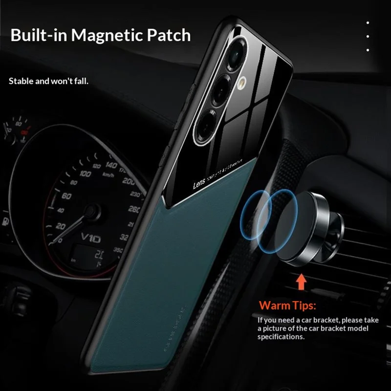 For Samsung Galaxy S26 Case Precise Cutout Leather Coated PC + TPU Phone Back Cover Built-in Metal Sheet - Green
