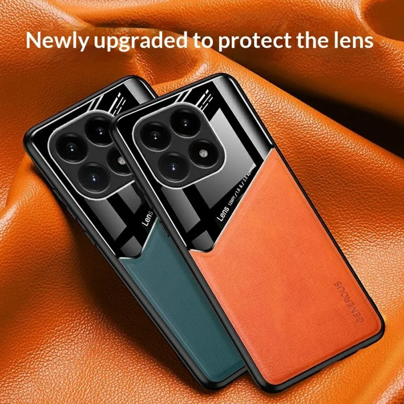 For Xiaomi 15T Case Precise Cutout Leather Coated PC + TPU Phone Back Cover Built-in Metal Sheet - Orange