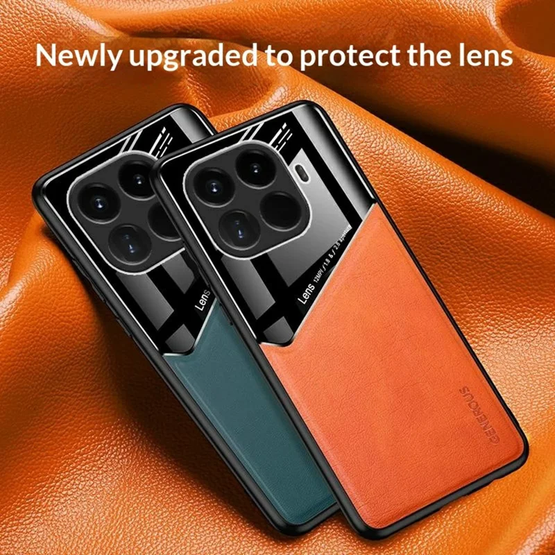 For Xiaomi 15T Pro Case Precise Cutout Leather Coated PC + TPU Phone Back Cover Built-in Metal Sheet - Orange