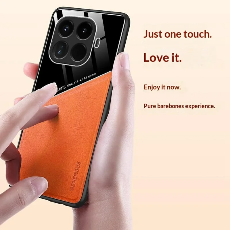 For Xiaomi 15T Pro Case Precise Cutout Leather Coated PC + TPU Phone Back Cover Built-in Metal Sheet - Orange