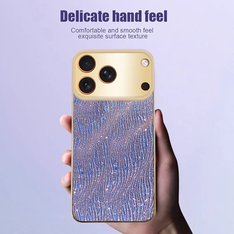 For iPhone 17 Pro Case Electroplating Ripple Texture PU + TPU + PC Phone Back Cover - Purple