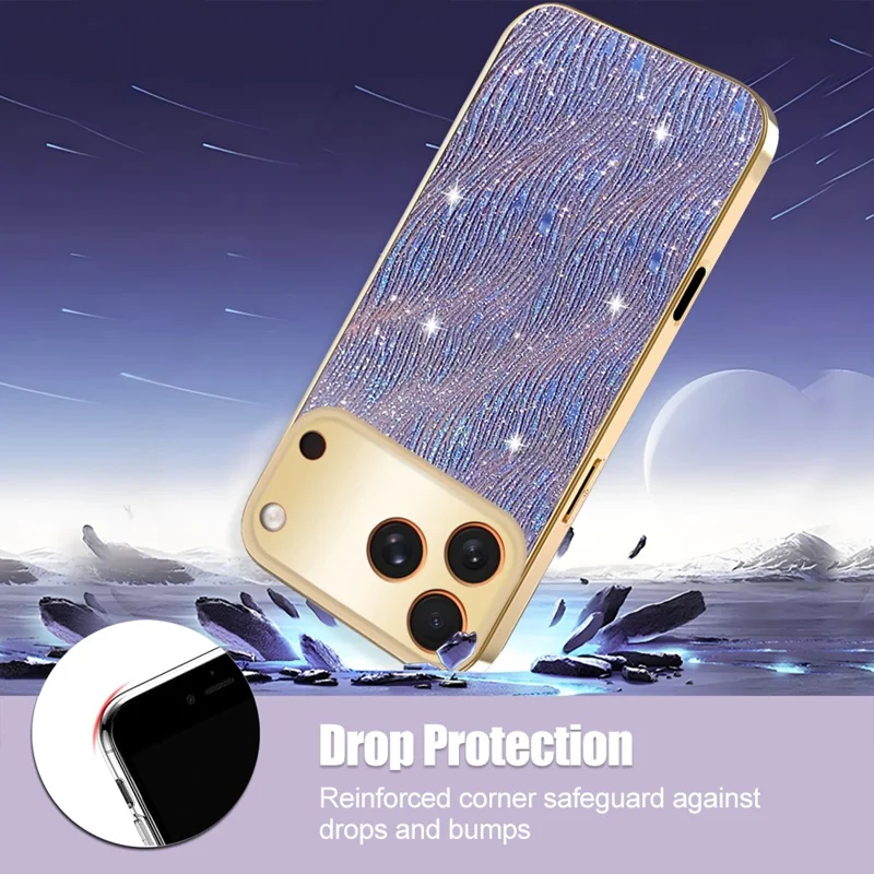 For iPhone 17 Pro Case Electroplating Ripple Texture PU + TPU + PC Phone Back Cover - Purple