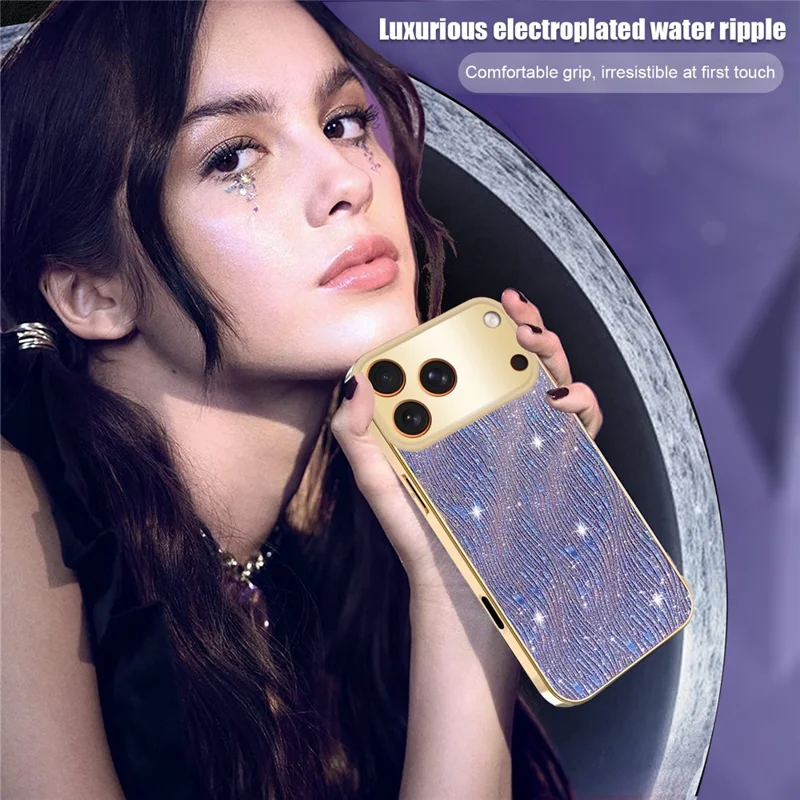 For iPhone 17 Pro Case Electroplating Ripple Texture PU + TPU + PC Phone Back Cover - Purple