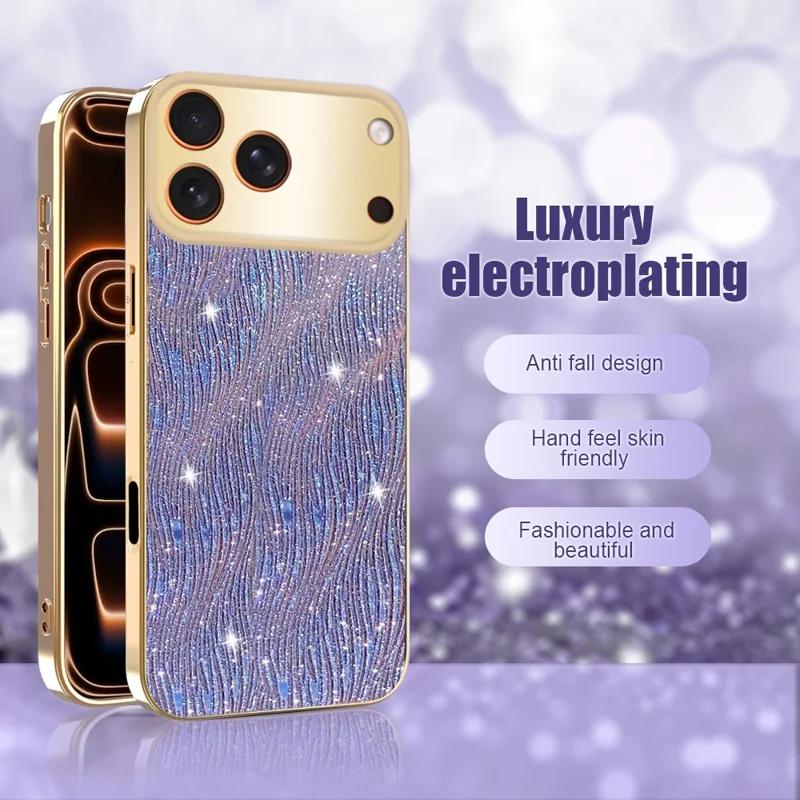 For iPhone 17 Pro Case Electroplating Ripple Texture PU + TPU + PC Phone Back Cover - Purple