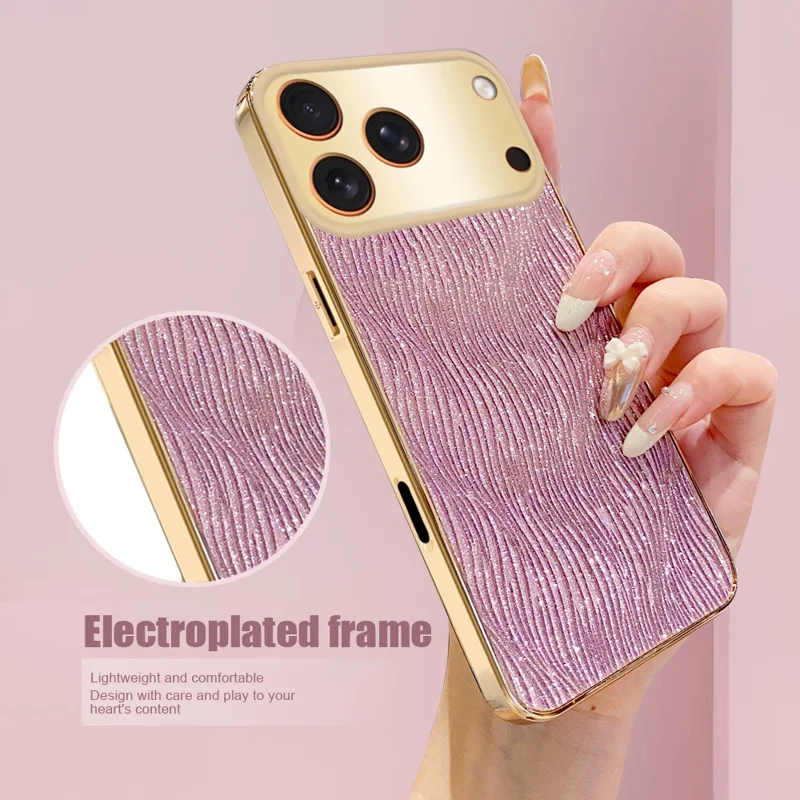 For iPhone 17 Pro Case Electroplating Ripple Texture PU + TPU + PC Phone Back Cover - Purple