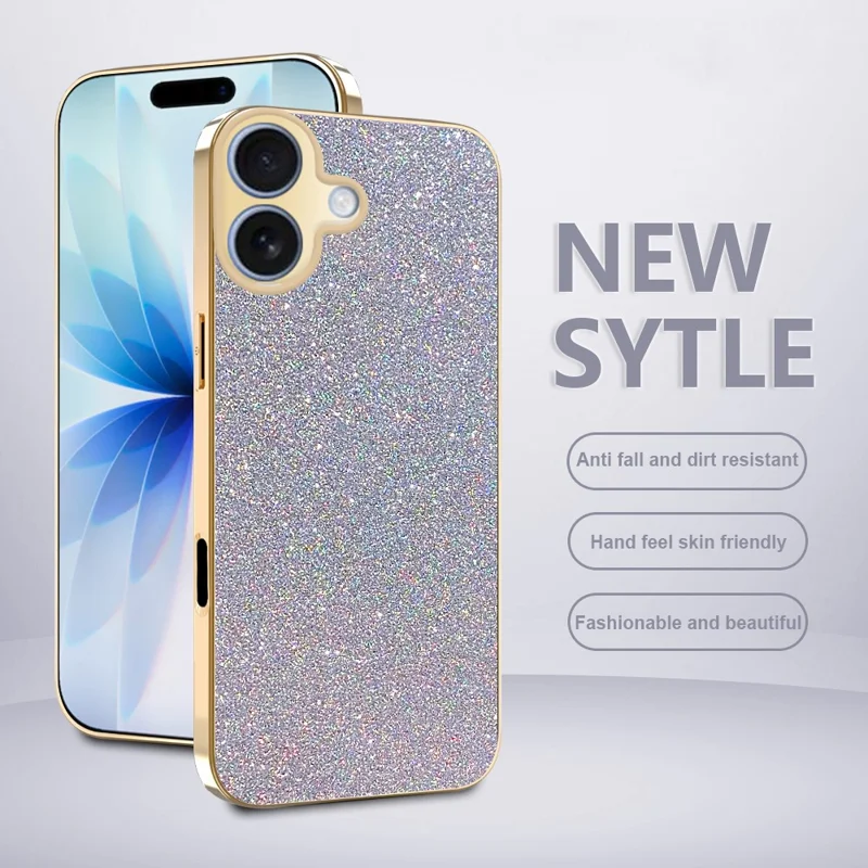 Für iPhone 17 Hülle mit Galvanikrahmen, funkelndem Glitzer, stoßfest, PC + TPU Handy-Schutzhülle - Silber