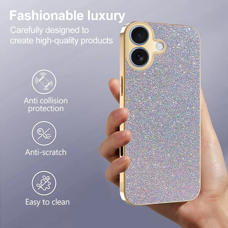 Für iPhone 17 Hülle mit Galvanikrahmen, funkelndem Glitzer, stoßfest, PC + TPU Handy-Schutzhülle - Silber